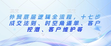 外贸底层逻辑全流程，十七步成交法则、时空角逼单、客户挖潜、客户维护等-西蒙学社