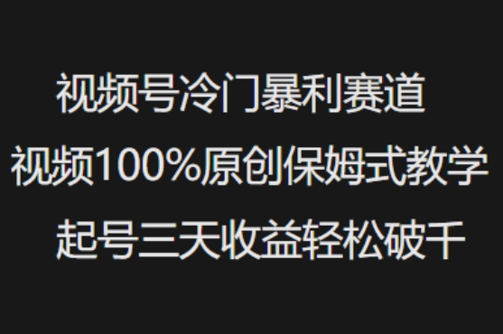 视频号冷门暴利赛道视频100%原创保姆式教学起号三天收益轻松破千-西蒙学社