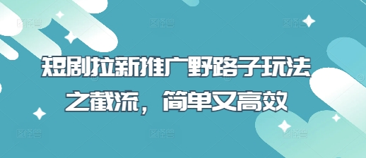短剧拉新推广野路子玩法之截流，简单又高效-西蒙学社