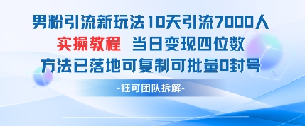 男性粉丝精准引流新策略 10天快速吸粉7000+ 单日变现破千元 可批量复制操作零封号风险安全稳定-西蒙学社