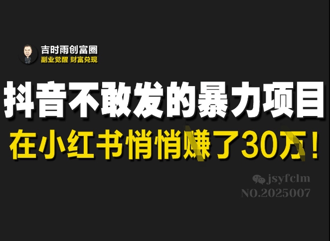 抖音不敢发的暴利项目，在小红书悄悄挣了30W-西蒙学社