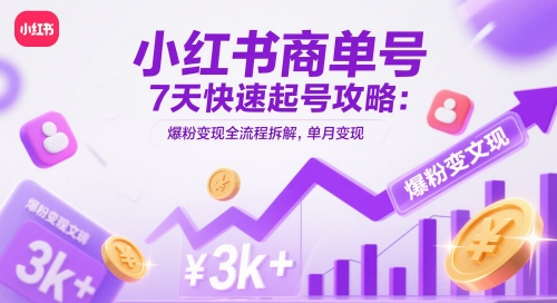 小红书商单号7天从0起号实战指南：手把手教学精准引流变现全流程 轻松月入3000+-西蒙学社