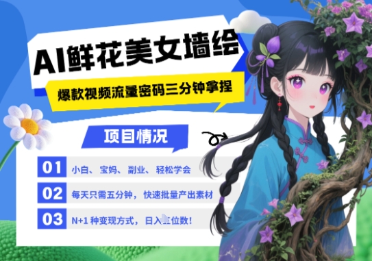 AI赋能墙绘创作，美女与鲜花结合打造2025爆款内容，新手三分钟掌握，多种方式轻松变现月入过万-西蒙学社