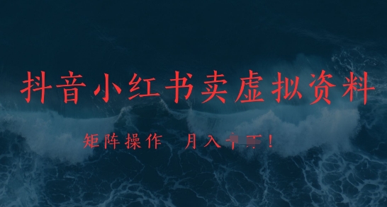 抖音小红书虚拟资料销售，市场需求稳定，矩阵运营月入过万-西蒙学社