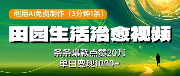 AI零成本生成乡村治愈系短视频 单日收益突破四位数 轻松收获20W+点赞热门作品-西蒙学社