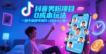 抖音男粉项目零投入手机操作 日赚 400+ 时间自由-西蒙学社