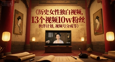 历史女性独白视频13部吸粉10万秘诀：视频号伙伴分成计划揭秘-西蒙学社