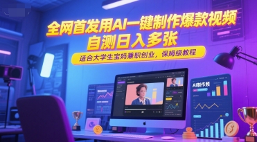 AI智能生成热门短视频新技巧，学生宝妈副业日赚500+，零基础手把手教学-西蒙学社
