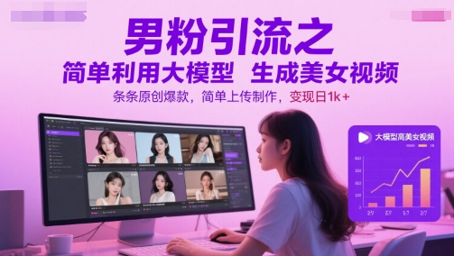 AI大模型一键生成原创美女视频，零门槛引流男粉日入千元-西蒙学社