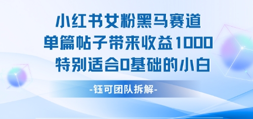 小红书女性粉丝黑马赛道单篇帖子收益超千元，0基础小白也能轻松上手-西蒙学社