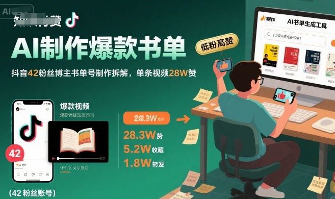 AI打造热门书单，抖音42粉博主拆解书单号运营，单条视频获28万点赞-西蒙学社