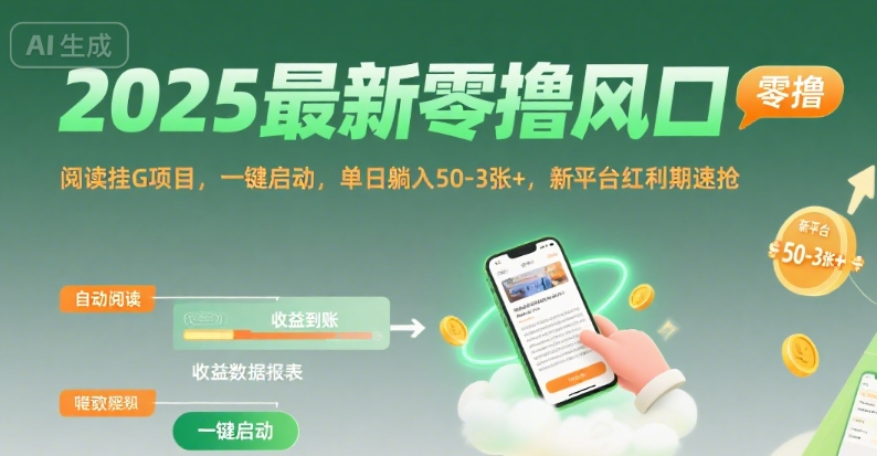 2025年全新零撸风口来袭，阅读挂机项目一键操作，日赚50-300+，新平台红利期速抢揭秘-西蒙学社