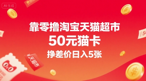 零撸淘宝天猫超市 50 元猫卡，利用差价轻松日赚 5 张-西蒙学社