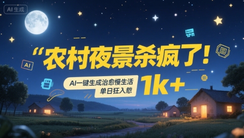 农村夜景美出新高度！AI智能生成治愈系慢生活场景，单日收益轻松破千-西蒙学社