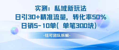 实测私域流量新玩法 日引 30+ 精准客户 转化率高达 50% 日销 5-10 单 单笔成交 3 张起-西蒙学社