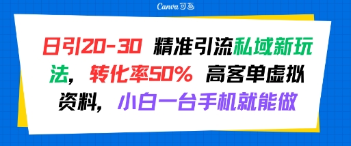 日引20-30精准流量私域新玩法，转化率超50%高客单虚拟资料，小白用手机也能操作-西蒙学社