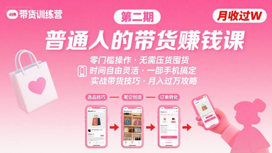 小红书带货实战二期班：小白一部手机赚万元，自由时间零压货随学随操作-西蒙学社