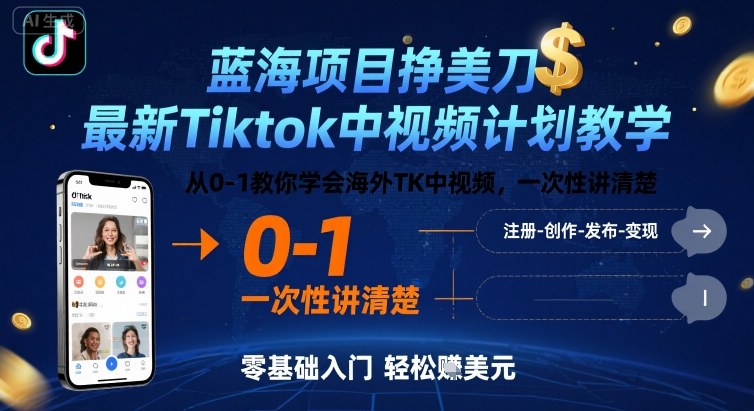 TK蓝海中视频项目赚钱入门教程：全方位指导获得美元收益-西蒙学社
