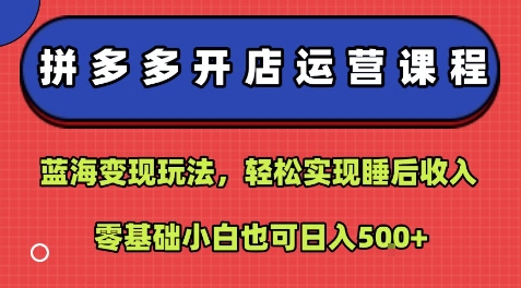拼多多开店零基础入门：蓝海项目实操教学，日入500躺赢收入稳赚不赔-西蒙学社
