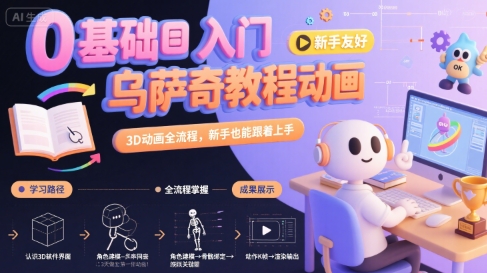 零基础学乌萨奇动画制作，3D动画全步骤教学，新手轻松掌握-西蒙学社