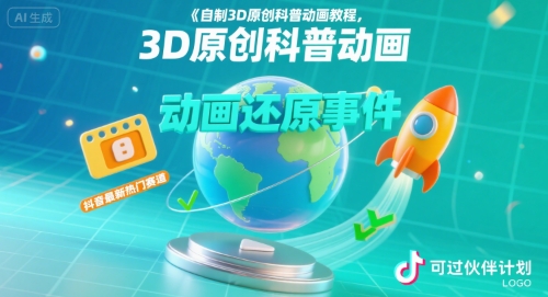 冷门3D动画制作教程！动画重现真实事件打造爆款科普内容，抖音最新红利赛道可复现轻松过伙伴计划-西蒙学社