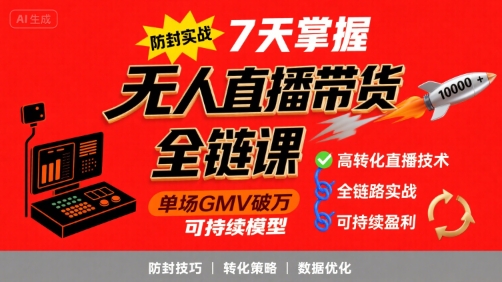 AI直播带货全程防封实操训练，七日速成高转化技术秘诀，稳破单场万元GMV可持续盈利模式-西蒙学社