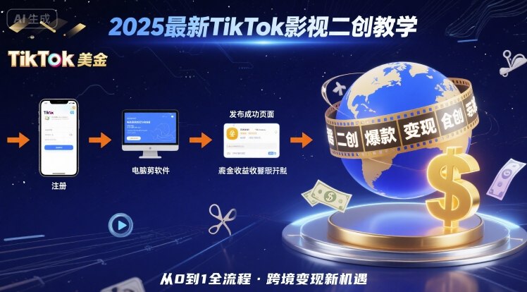 别错过2025最新TikTok视频二创！0门槛剪辑教学，小白跨境日躺$500+美金攻略大全-西蒙学社