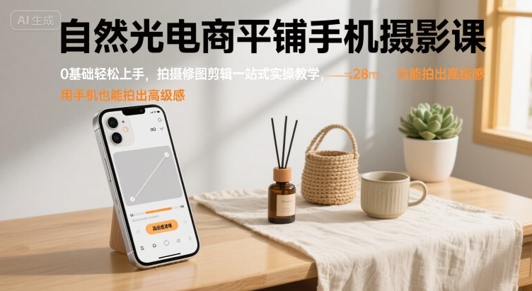 零基础小白玩转手机摄影：天然光电商产品平拍教程，拍摄修剪一站式实操，轻松拍出专业高级大片-西蒙学社