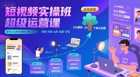 短视频运营实战课新手入门到精通剪辑拍摄运营直播变现全攻略-西蒙学社