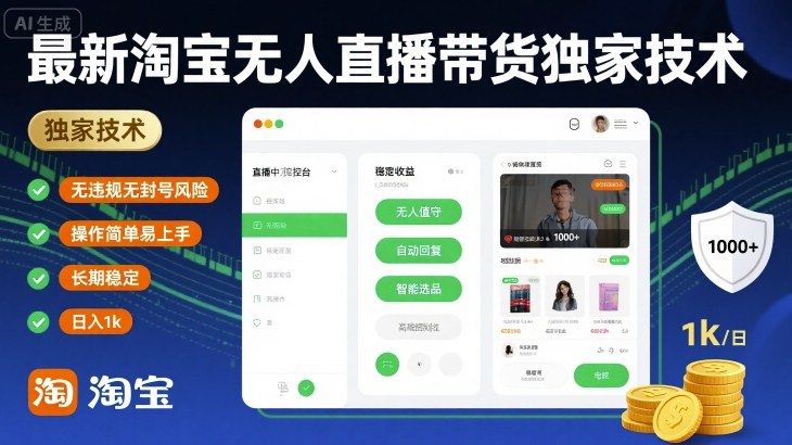 淘宝无人直播带货纯干货技术分享，安全零风险永久不封号，易懂易学天天稳入1000元揭秘教程-西蒙学社