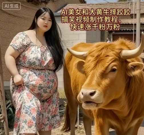 AI美女和疯牛搞笑摔跤视频创作指南 粉丝数突破上万秘籍-西蒙学社