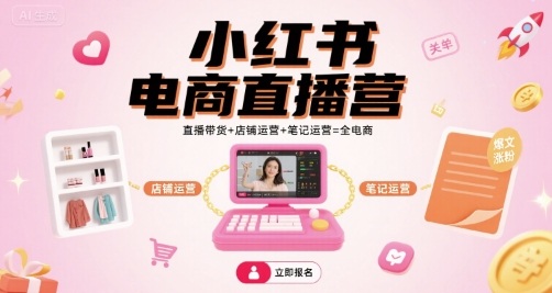 小红书电商直播带货实战培训：爆款笔记+店铺运营+直播带货3合1专业训练营-西蒙学社