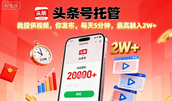 头条号托管服务视频代发布每日5分钟躺赚20000元策略分享-西蒙学社
