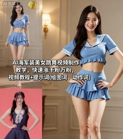 AI 海军装美女热舞视频制作秘籍：一键涨粉万粉秘诀 + 完整视频教程与动作绘图提示词分享-西蒙学社