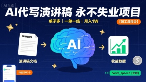 AI代写演讲稿持久项目单多结快月入过万附详细指令教程-西蒙学社