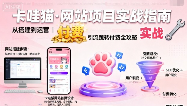 卡哇猫网站建设运营教程及引流跳转付费技巧-西蒙学社