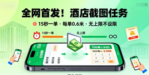 酒店截图任务15秒一单0.6元任务无限量日入300元矩阵操作轻松上手-西蒙学社