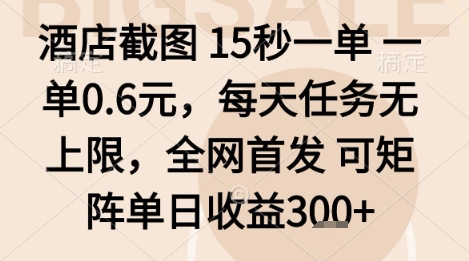 酒店截图赚钱项目15秒一单0.6元任务无限操作矩阵单日收益300+-西蒙学社