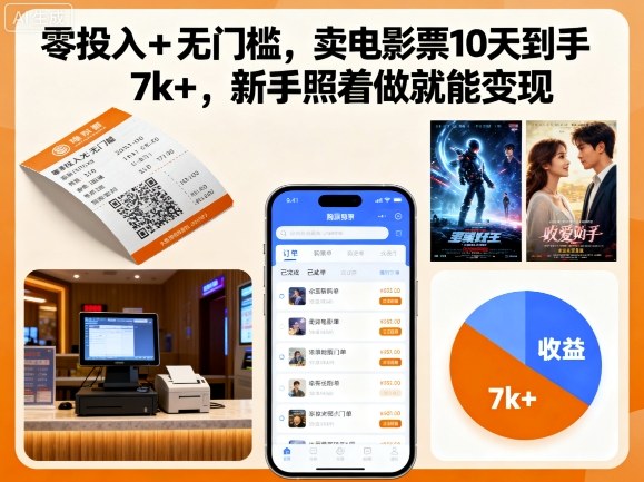 无需投资轻松入门卖电影票10天赚钱7000+新手一键操作变现-西蒙学社