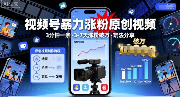 视频号3分钟原创视频爆粉策略，7天涨粉超万玩法分享-西蒙学社
