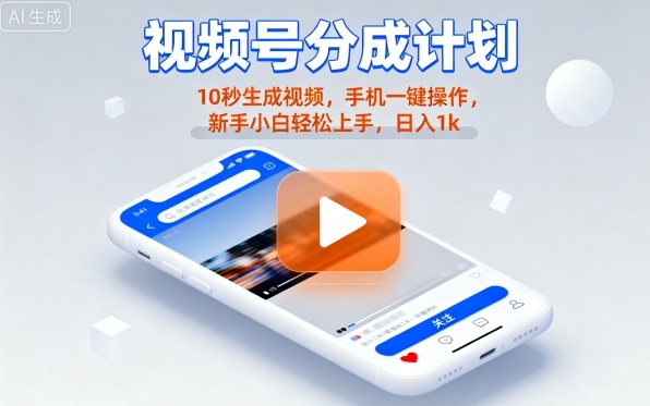 视频号分成计划一键操作：10秒生成短片，手机轻松搞定，小白新手快速日赚千元内幕曝光-西蒙学社