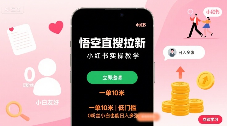 小红书拉新实操教程：悟空直搜轻松赚米，零粉丝新手日入百元攻略-西蒙学社