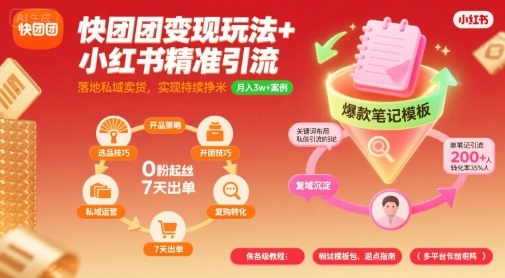 快团团高效变现+小红书精准引流策略，实操私域卖货稳定赚取持续收益-西蒙学社