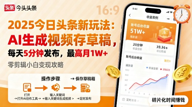 2025年今日头条躺赚新路径AI自动生成视频存草稿每日5分钟操作月入过万秘辛-西蒙学社