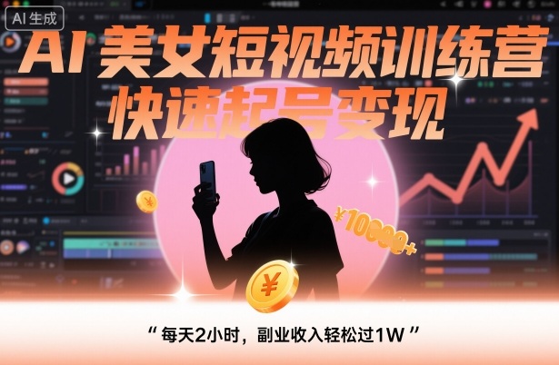 AI美女短视频速成班，快速涨粉赚钱，每日2小时，副业收入轻松过1万-西蒙学社
