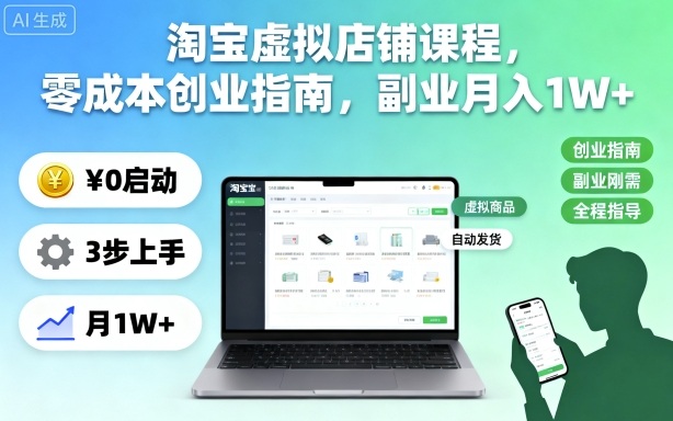 淘宝虚拟店铺零投入创业课副业月入10000+-西蒙学社