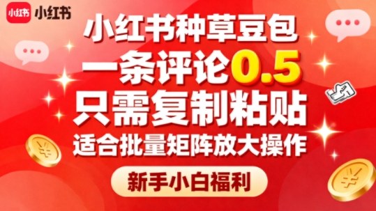 小红书评论一条0.5元复制粘贴可批量操作新手小白躺赚日结-西蒙学社