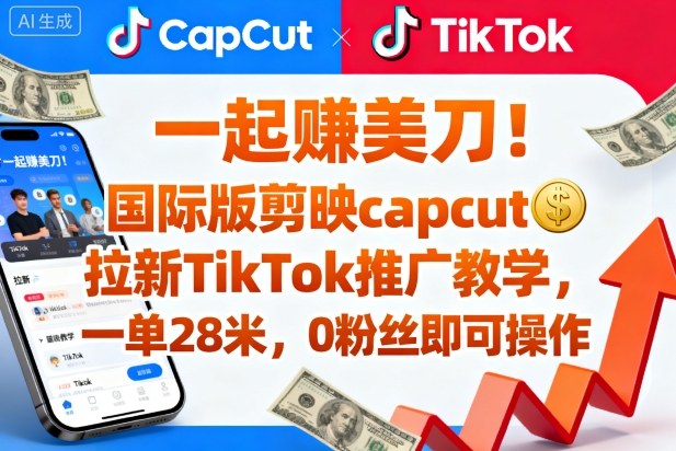 零粉丝赚美金！国际CapCut TikTok推广教学一单28刀轻松上手附入口教程-西蒙学社