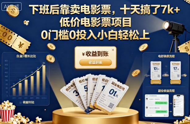 兼职卖电影票日赚700+零投入副业小白10天搞7k低价票项目【实战揭秘】-西蒙学社