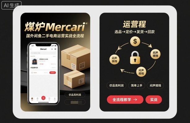 煤炉Mercari国外闲鱼二手电商运营实战全流程，仿品高利润，简单上手，闷声搞钱-西蒙学社